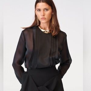 NEW Zara Black Pleated Silk Blouse